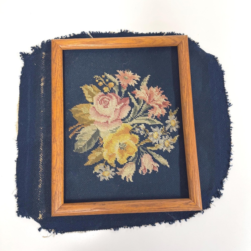 Vintage needlepoint tapestry floral decor
